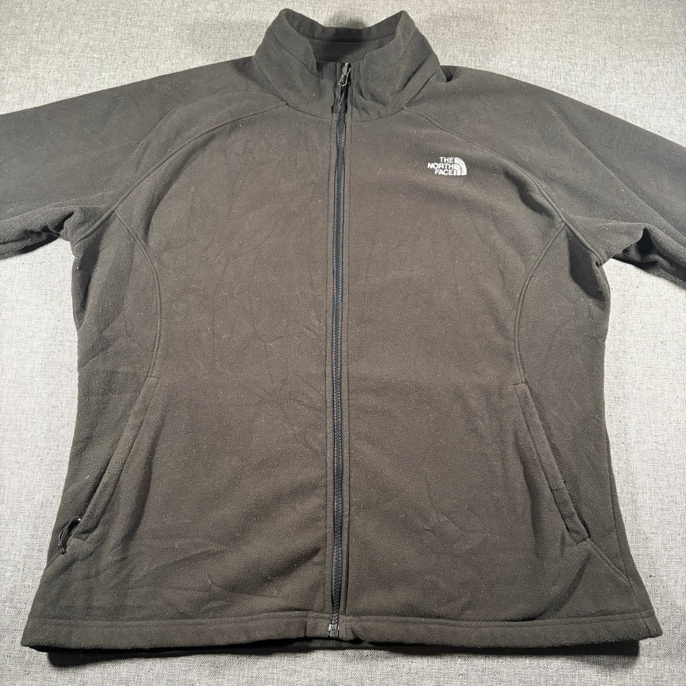 The North Face Fleece Jacket Womens XXL Black Full Zip Mock Neck Raglan Sleeve
